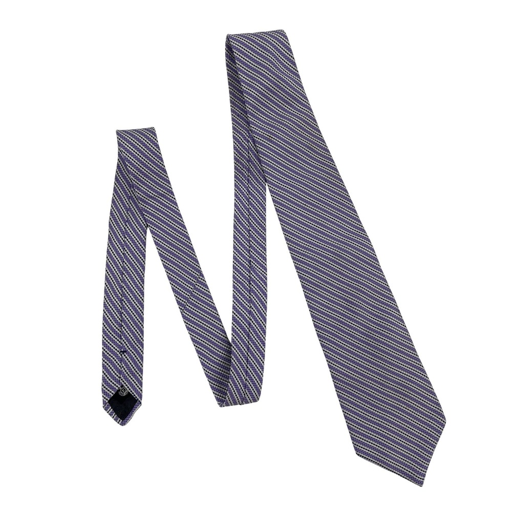Façonnable Necktie Mens OS Purple Striped Silk Hand Made France 60"X4"